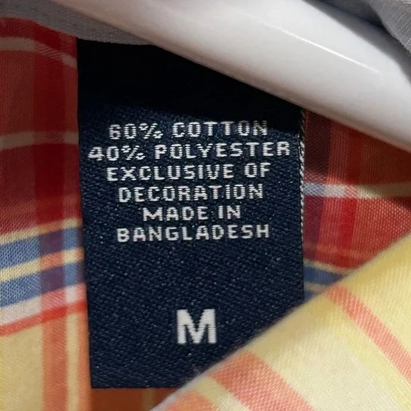 Chaps Mens Easy Care Plaid Short Sleeve Button Down Shirt Yellow Orange Blue M - Picture 5 of 9